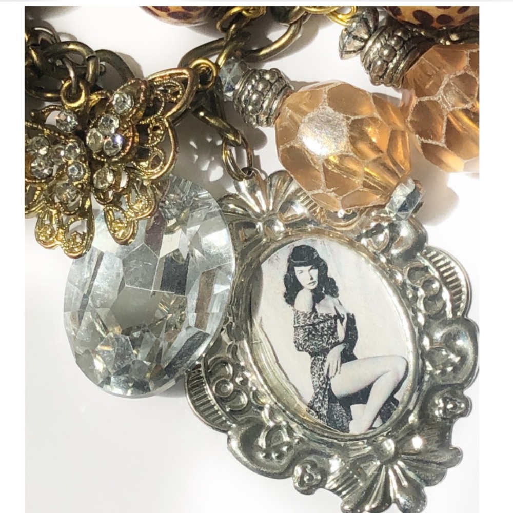 Vintage Pin Up Girl Leopard Charm Bracelet